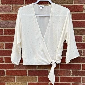 Express Front Wrap polka Dot Belted Blouse